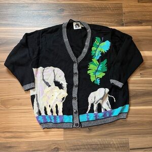 Storybook Knits Black Elephants Plus Size Cardigan Size 3X